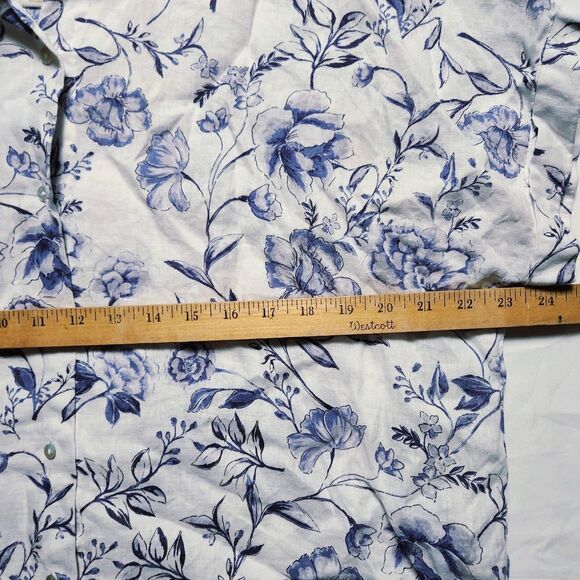 Cynthia Rowley Womens Medium 100% Linen Flora Button Shirt White Blue - Picture 6 of 8